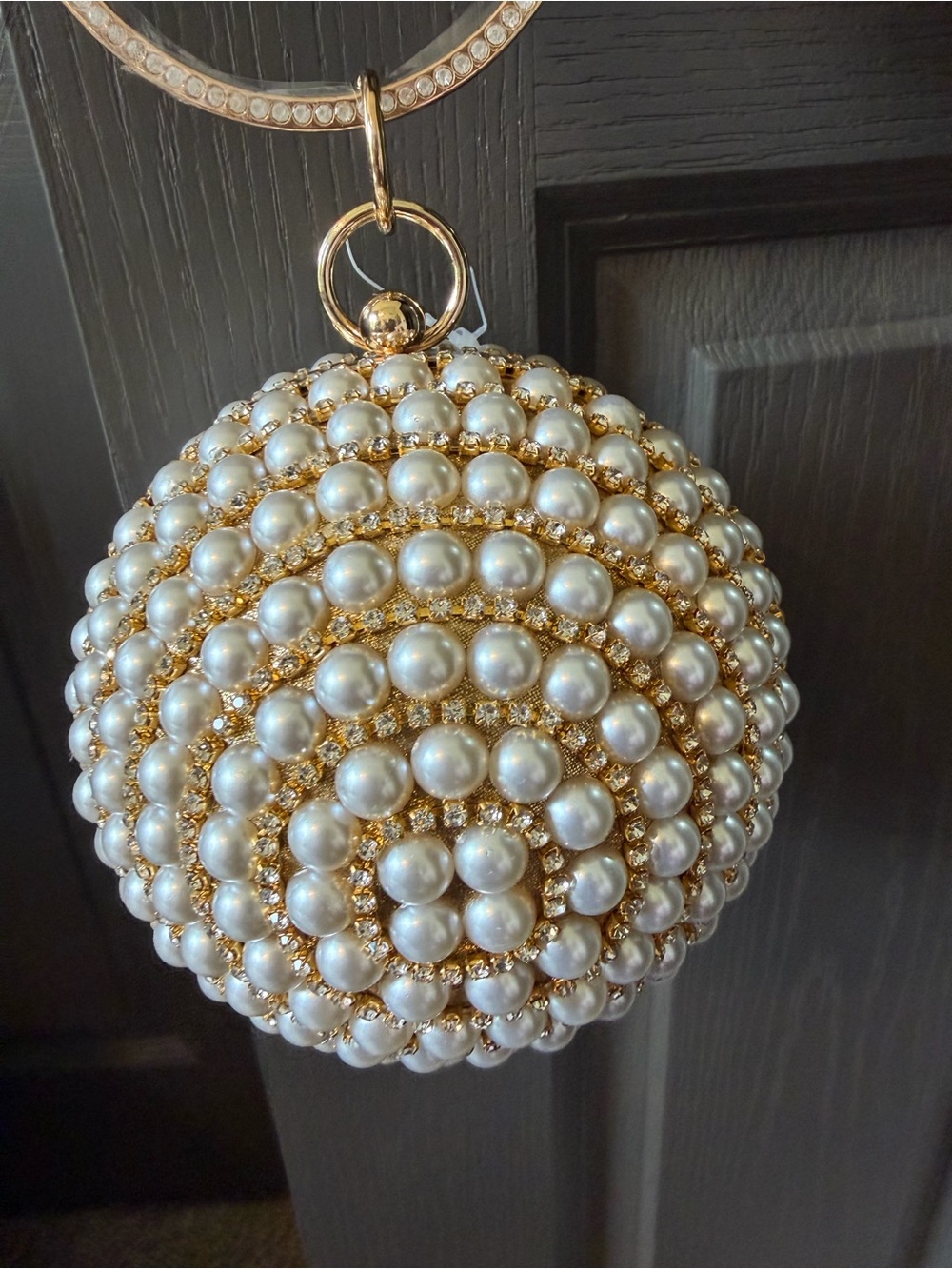 Pearl and Rhinestone Encrusted Gold Orb Evening Bag - Picture 3 of 13